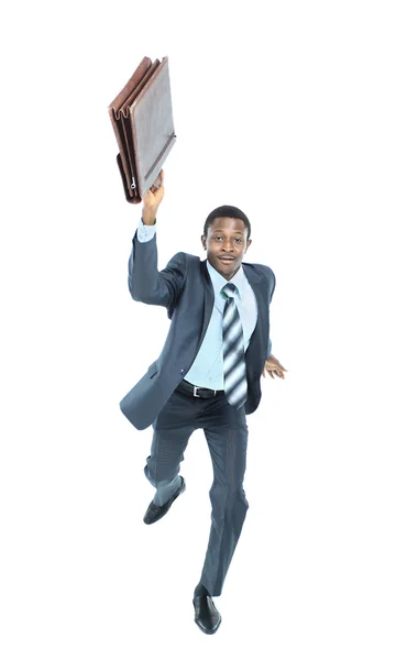Geschäftsmann läuft mit Aktentasche, isoliert auf weißem Hintergrund — Stockfoto