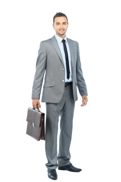 Full body portrait of happy smiling business man, isolated on white background — Stock Photo, Image