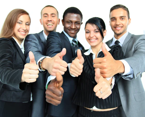 Grupo de negócios com polegares para cima isolado sobre fundo branco — Fotografia de Stock