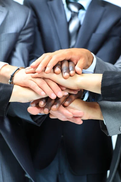 Retrato de primer plano del grupo de negocios con las manos juntas — Foto de Stock