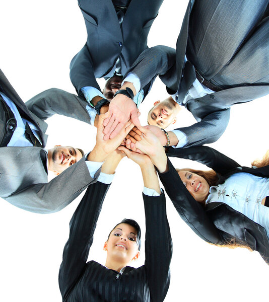 Closeup portrait of group of business with hands together