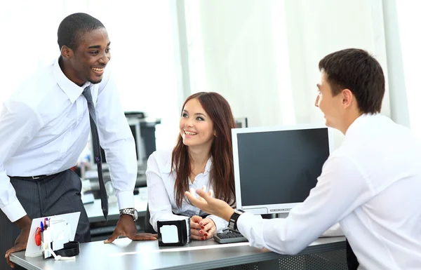 Portrait of happy business team having meeting in office — Stock Photo, Image
