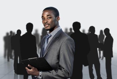 Afro-American businessman with his team clipart