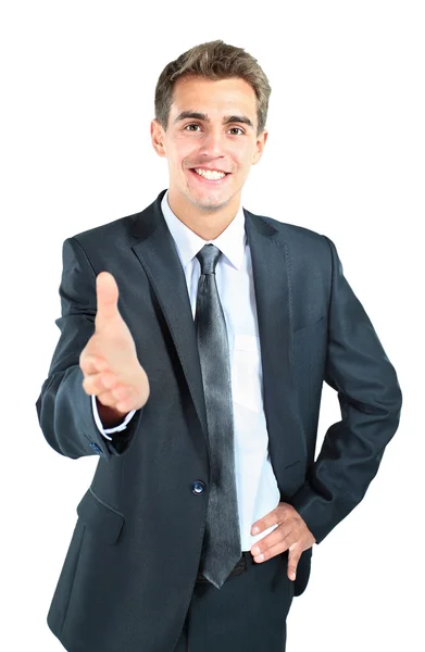 Ευτυχής χαμογελαστοί επιχειρηματίας, δίνοντας το χέρι για χειραψία — Φωτογραφία Αρχείου