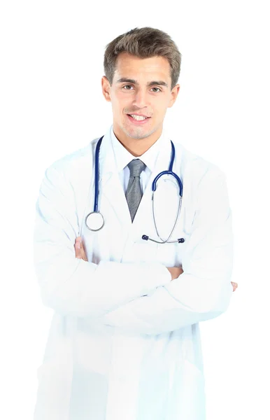Gülümseyen tıp doktoru. Beyaz arkaplan üzerinde izole edilmiş — Stok fotoğraf