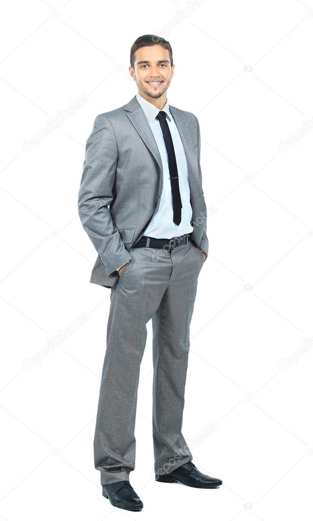 Portrait of happy smiling businessman, isolated on white