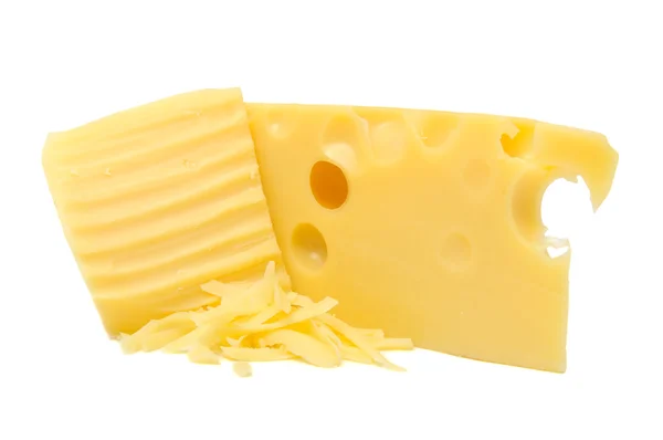 Strouhaný sýr a kus sýra — Stock fotografie