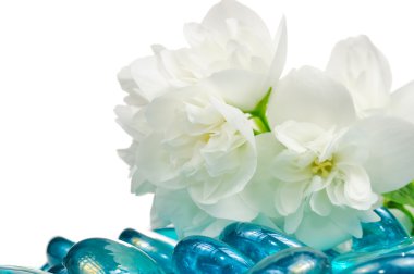 White Jasmine Flowers with Blue Glass Stones clipart