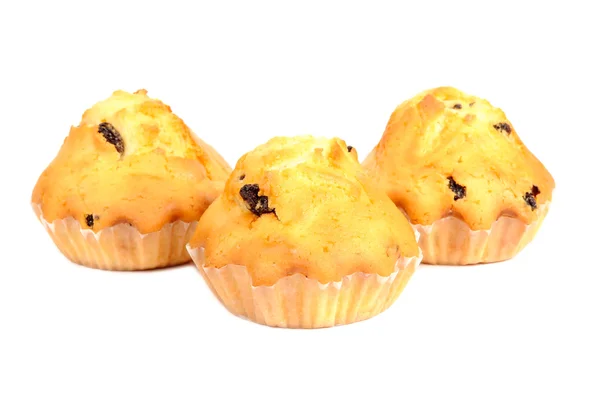 Rosinen-Muffins isoliert auf weißem Hintergrund — Stockfoto