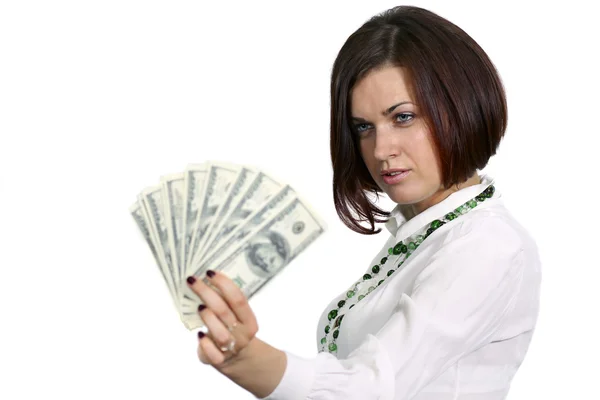 Mulher com dólares — Fotografia de Stock