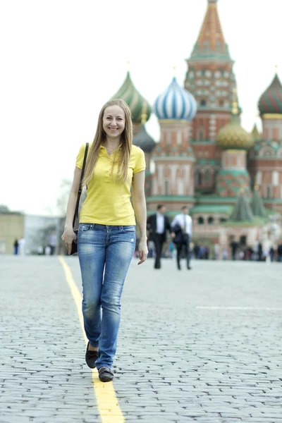 Woman on moscow background — Stock Photo, Image