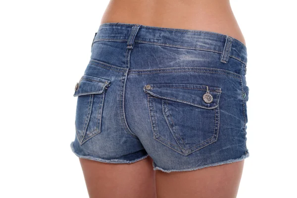 Modieuze vrouwen van blauwe denim shorts — Stockfoto