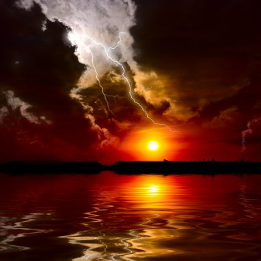 Lake at the sunset clipart