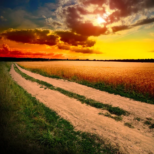 Gün batımında toprak yol — Stok fotoğraf