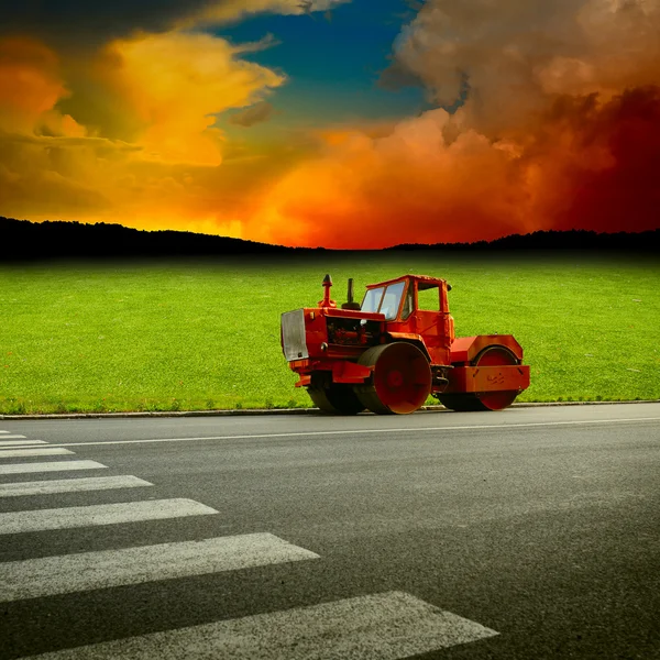 stock image Asphalt machine near by field