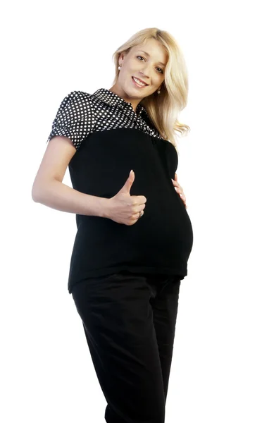Radostné těhotná žena ok známek — Stock fotografie
