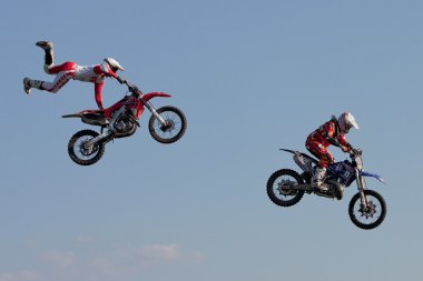 J. Grindrod and D. Wiggins, freestyle motocross riders clipart
