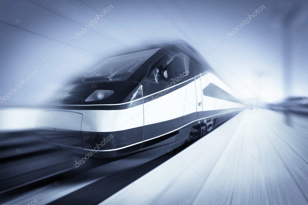 Train in motion, monochromatic
