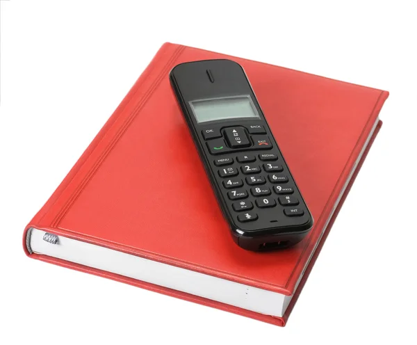 Phone on red organizer — Stock Photo, Image