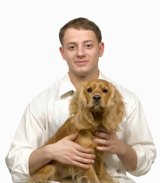Mladý muž se psem — Stock fotografie