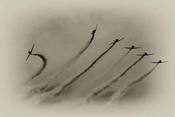몇몇 비행기는 에어쇼에서 수행 — 스톡 사진