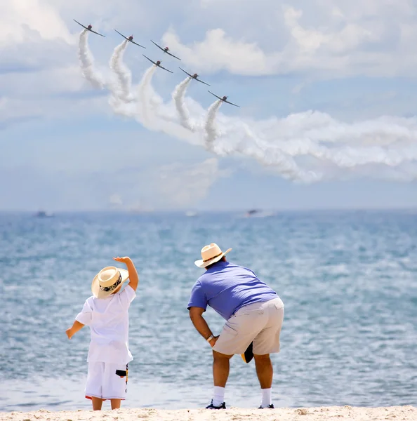 stock image Father and son on an airshow