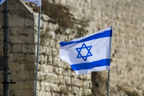 Bandeira de Israel no fundo do Muro Ocidental — Fotografia de Stock