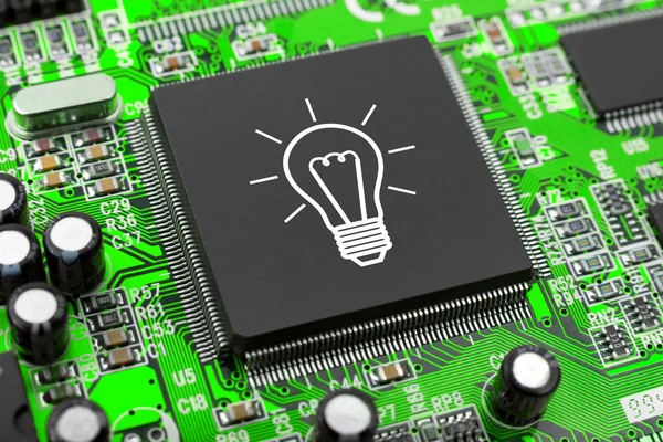Lamp op computer chip — Stockfoto