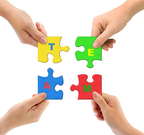 Mãos e puzzle Team — Fotografia de Stock
