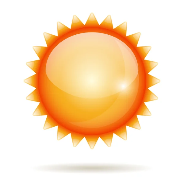 Yellow sun vector glossy label isolated on white. — Stock Vector