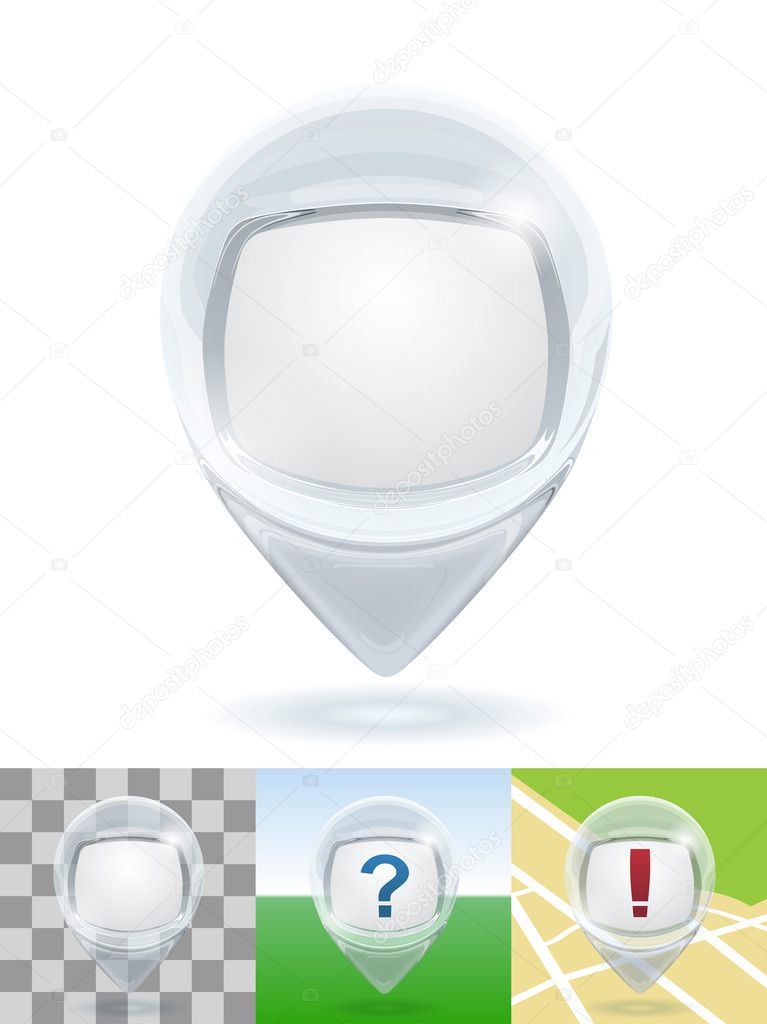 Glass transparent 3D pointer with blank copy space isolated on white background. EPS10 file.