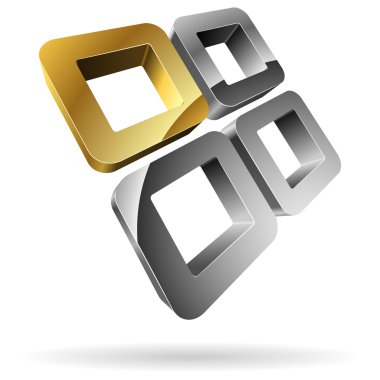 altın ile 3D yuvarlak çelik kareler.