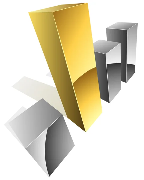 Barre in acciaio grafico 3D con uno dorato . — Vettoriale Stock