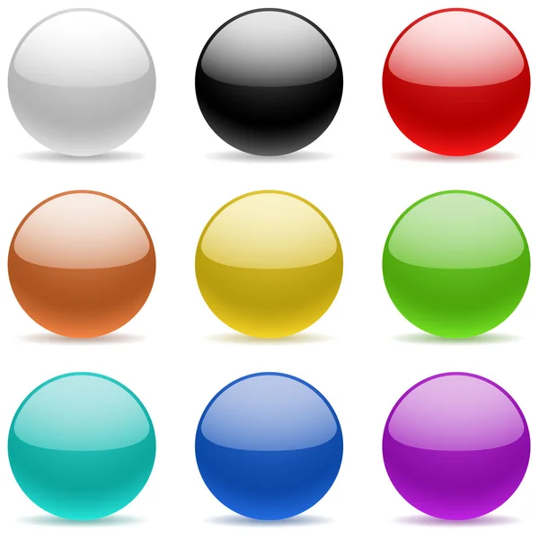 Esferas brillantes de color aisladas en blanco . — Vector de stock