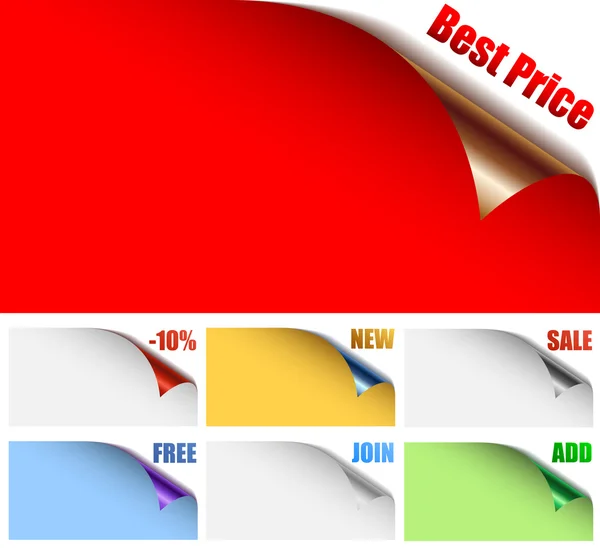 Color rolled up advertising page upper corners. — Stock Illustration Color rolled up advertising page upper corners. Stock Illustration