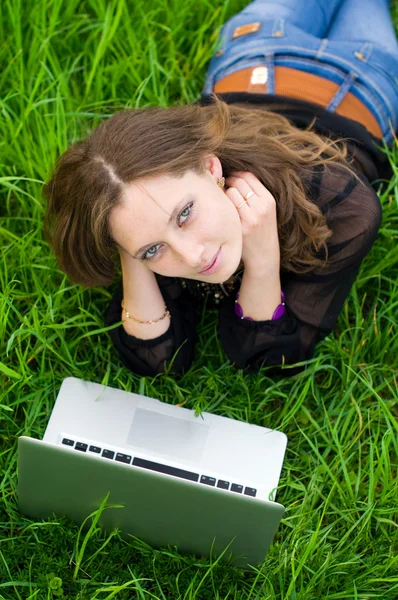 The girl with laptop — Stock Photo, Image