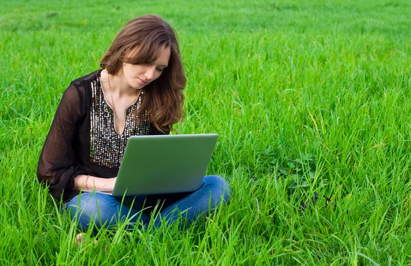 stock image The girl with laptop