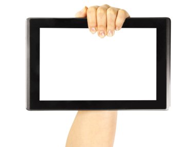 Tablet in woman hands clipart