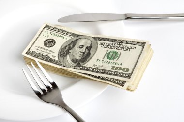 Money with fork and knife clipart