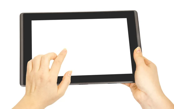 Tablet in woman hands — Stock Photo, Image