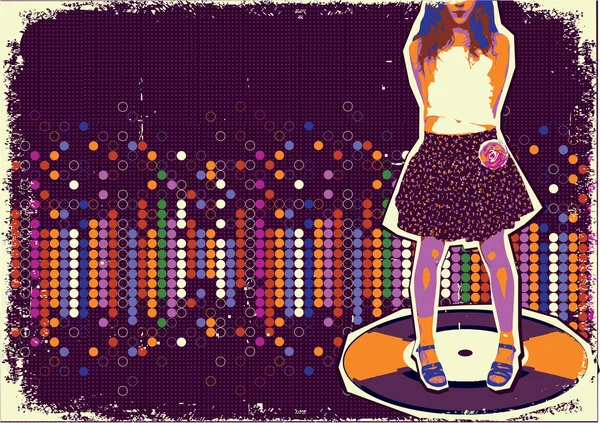 Modern fashion girl on music record.Colorful dotted background o — Stock Vector