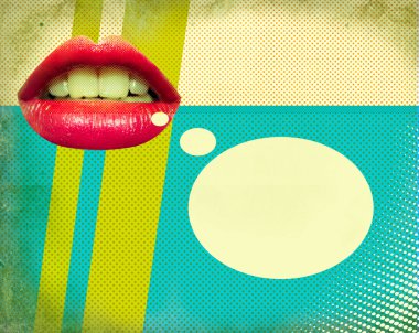 Kırmızı mouth.pop sanat arka plan illüstrasyon ile Retro poster