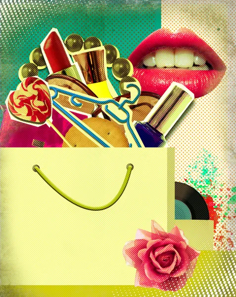 Einkaufstasche auf retro poster.pop Art Hintergrund Illustration — Stockfoto