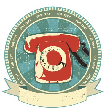 Retro telefon sign.vintage etiket zemin üzerine beyaz