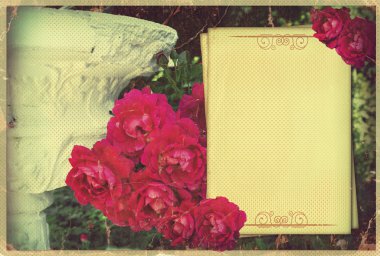 Vintage card.Pink flowers on old paper background for text clipart