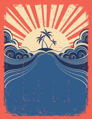 Tropical background with palms on grunge poster clipart