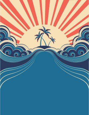 Tropical background with palms and sunshine.Vector illustration clipart