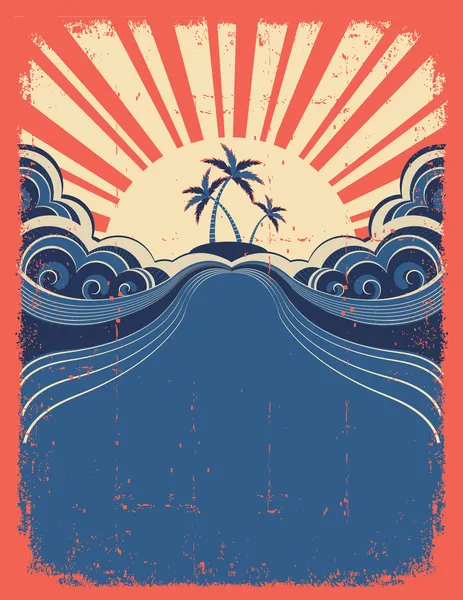 Grunge 海报上的棕榈树与热带背景 — 图库矢量图片