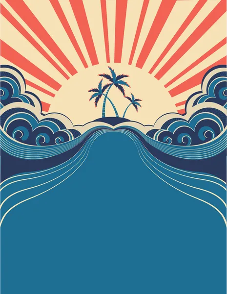 Fondo tropical con palmeras y sol.Ilustración vectorial — Vector de stock