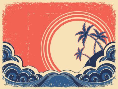palms.vector grunge çizim üzerinde eski pap ile tropik ada